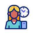 illustration d'une femme devant un PC et une horloge